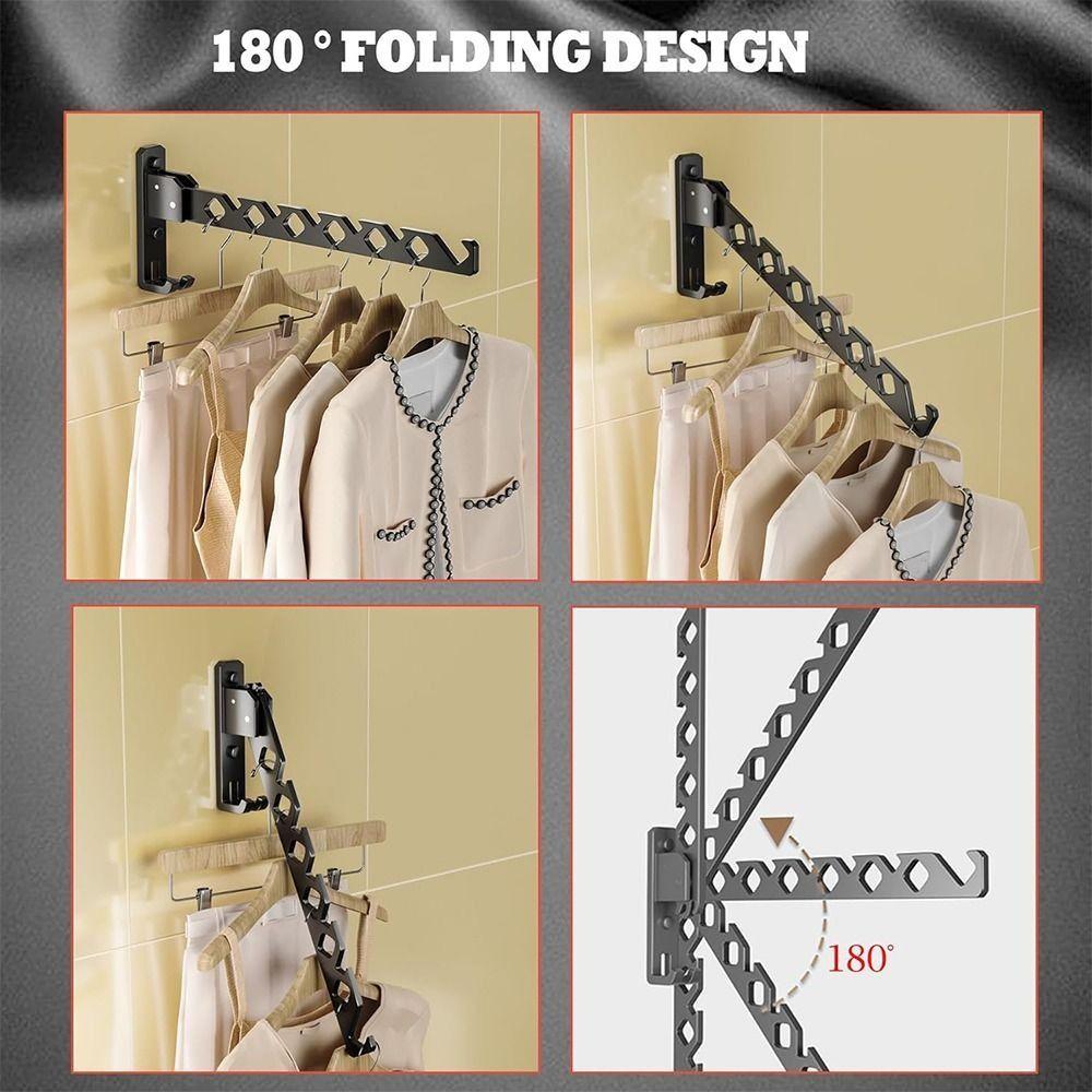 Foldable Clothes Drying Rack Single Lever Indoor Clothes Drying Pole Wall-mounted Hanger Holder
