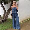 2026 New Fashion Ruffle Trim Camisole Top High-Waisted Tie-Up Pants Casual Women's Suit