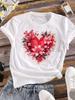 (Asian Size) T-shirts Printed Clothing Lady O-neck Short Sleeve Female Top Love Heart Flower Casual T Shirt Fashion Women Graphic Tee