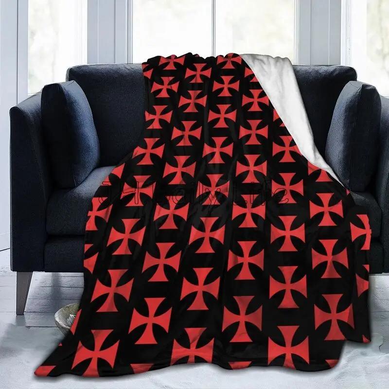 Knights Templar Flag Flannel Fleece Blanket Lightweight Warm Cozy Anti-Pilling Fuzzy Throw Blankets for Travel Couch Bed Sofa