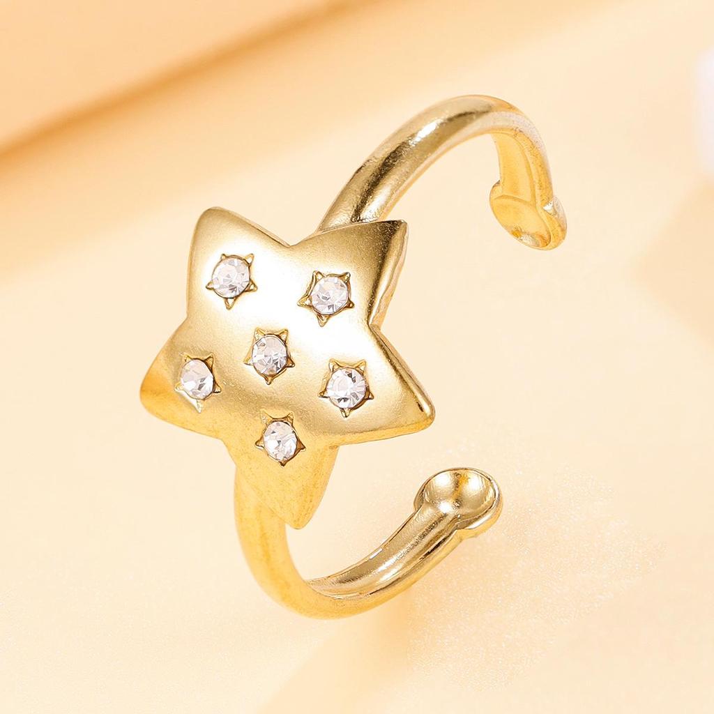 Versatile Rhinestone Star Stainless Steel Adjustable Ring for Women