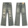Mens Distressed Straight Fit Denim Jeans With Embroidery Mid-Rise Water Washed Cotton Blend Streetwear Casual Pants