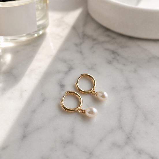 1 Pair Pearl Earrings for Women, Small Hoop Earrings, Gold Plated Faux Pearl Dangle Drop Earrings, Bridesmaid Wedding Jewelry