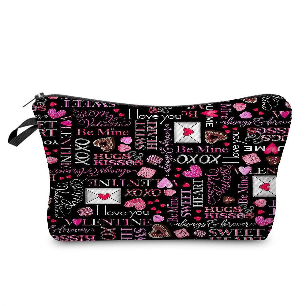 Women Hearts Print Cosmetic Bag Toiletries Organize Travel Storage Case KTB