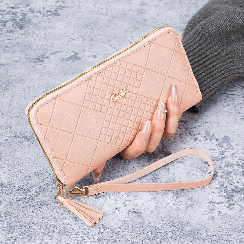 

Korean Style Women s Tassel Zipper Clutch: Long Wallet Phone Bag with Hand Strap and Coin Purse світло-рожевий колір