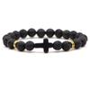 Braccialetto con ciondolo in pietra naturale con croce nera lava opaca perline bracciali fatti a mano uomo donna preghiera fitness catena coppia gioielli regalo