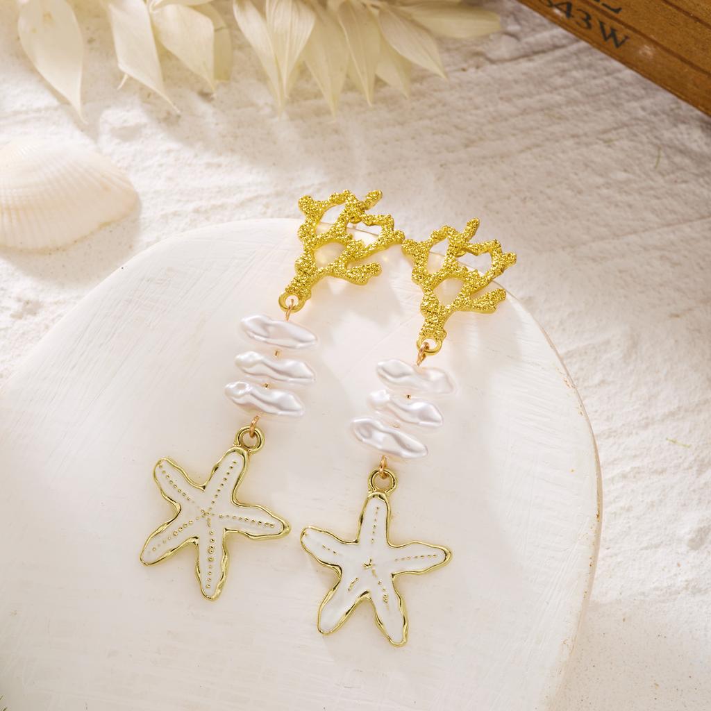 Dainty Coral Branch Drop Earrings for Women Exaggerated Imitation Pearl Dangle Earrings Vacation Beach Party Jewelry Gift