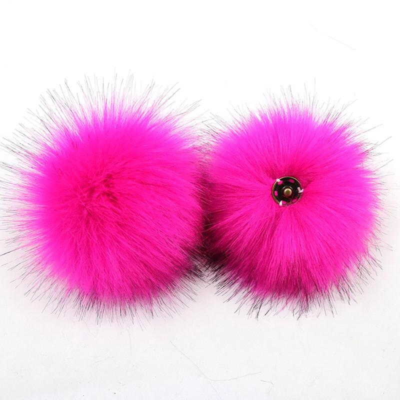 2Pcs Faux Fox Fur Pom-Pom for Hats DIY Crafts Hairball Hat Ball Pompom for Handicrafts with Press Button Toys Accessories