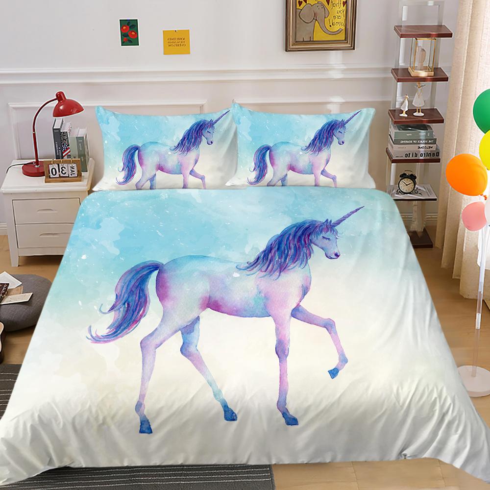 2023 New Style 2/3 Pcs High Quality Bed Cover Set 3D Unicorn Printed Duvet Cover Set Highend Polyetser Quilt Cover Sets