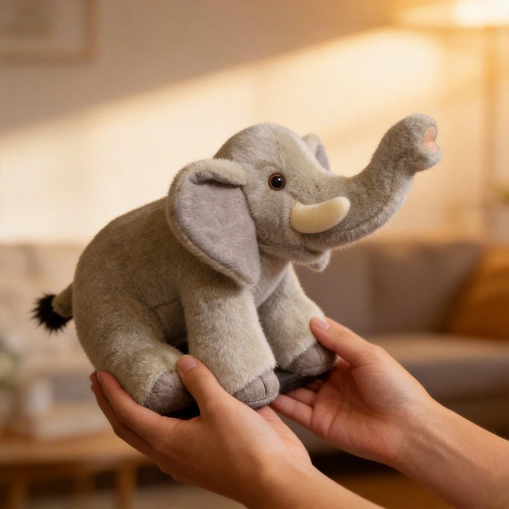 Cute Gray Elephant Plush Toy With Short Velvet Fur For Kids Birthday Gift