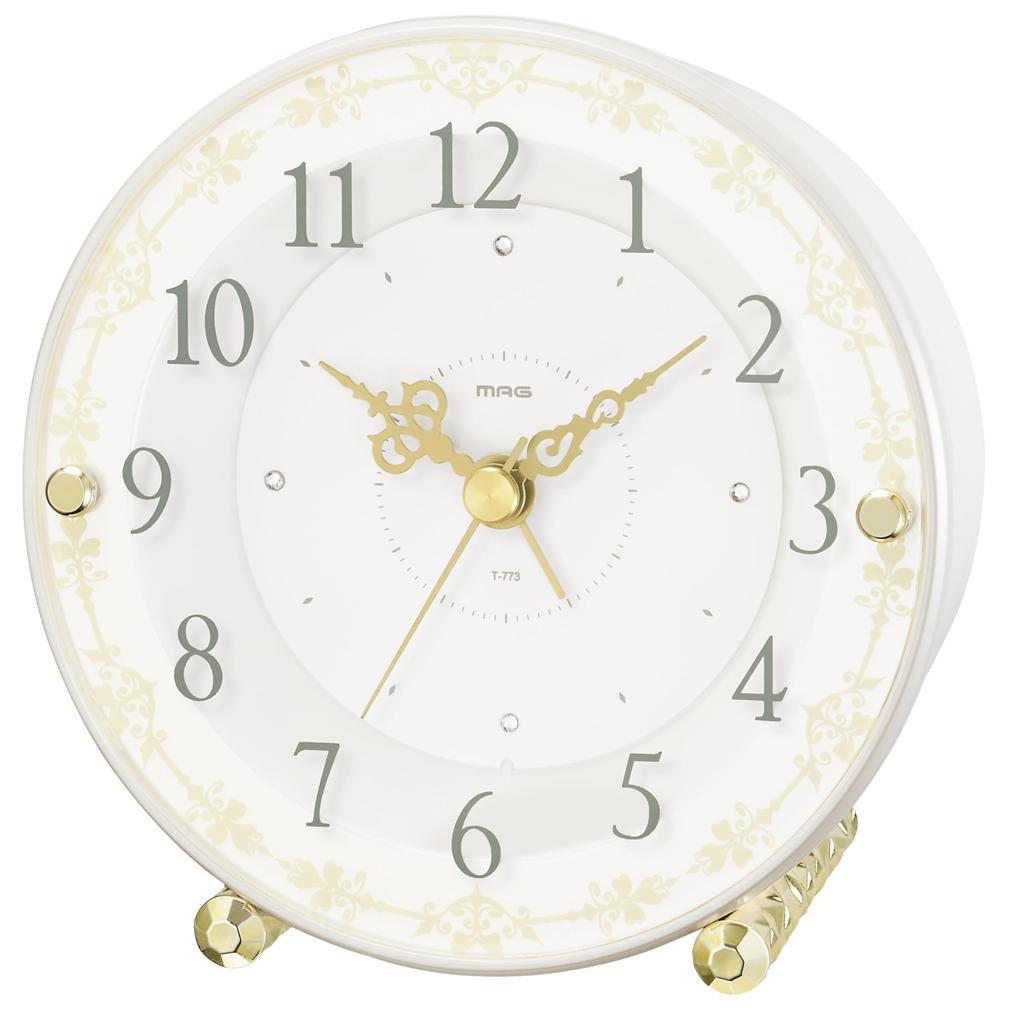 MAG Alarm Clock, Table Clock, Cute, Stylish, Interior Decor, Rhinestone, Analog, Silent, Continuous Second Hand, Electronic Sound, Alarm, Snooze,