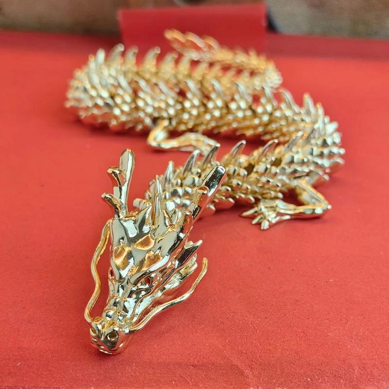 

Metal Dragon Sculpture Advanced Mirror Polishing Brass 3D Can Rotate Carved Home Living Room Desk Office Decor Copper Crafts 1Pc Length about 25cm