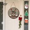 Porch Hanging Ornament Wooden Christmas Welcome Sign, Animal Round Door Decor, Outdoor Weatherproof Sign Farmhouse for Window Garden Holiday