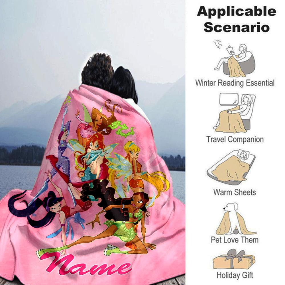 Customiz Name Personality Winx Club Blanket Soft &Warm Sofa Office Bed Travel Lunch Break Blanket, Gift Suitable All Seasons