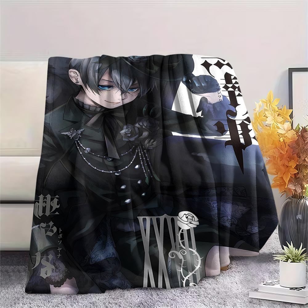 1PC Black Butler Print Flannel Blanket, High Quality All Seasons, Home Decor, Warmth and Comfort, Perfect for Christmas Gifts