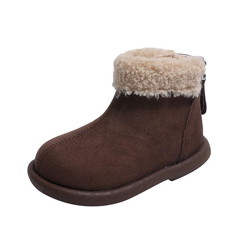 French Retro Korean Style Fleece Lined Warm Ankle Boots For Kids Boys Girls