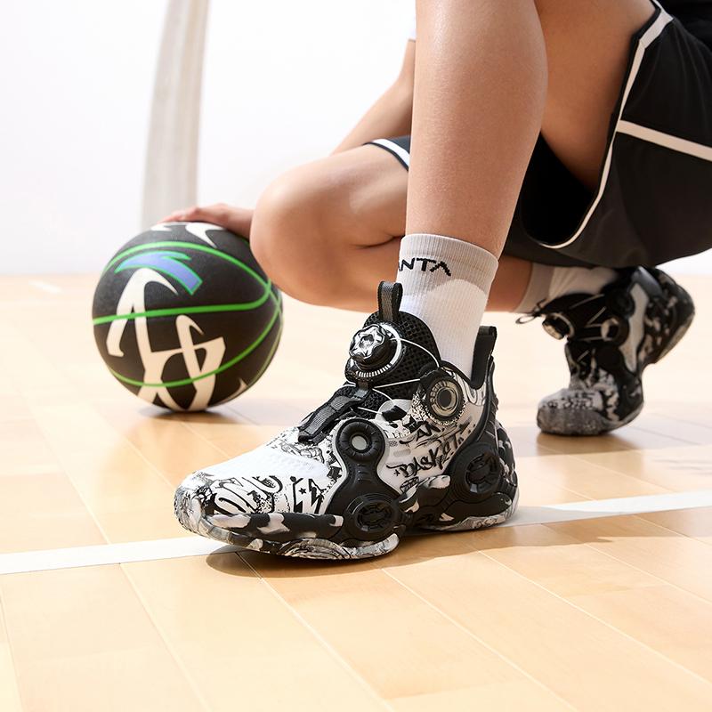 Anta Irregular 2 Comfortable Sports Non-Slip Wear-Resistant Mid-Top Kids Basketball Shoes Kids Basketball Shoes Black White 312321102H-2