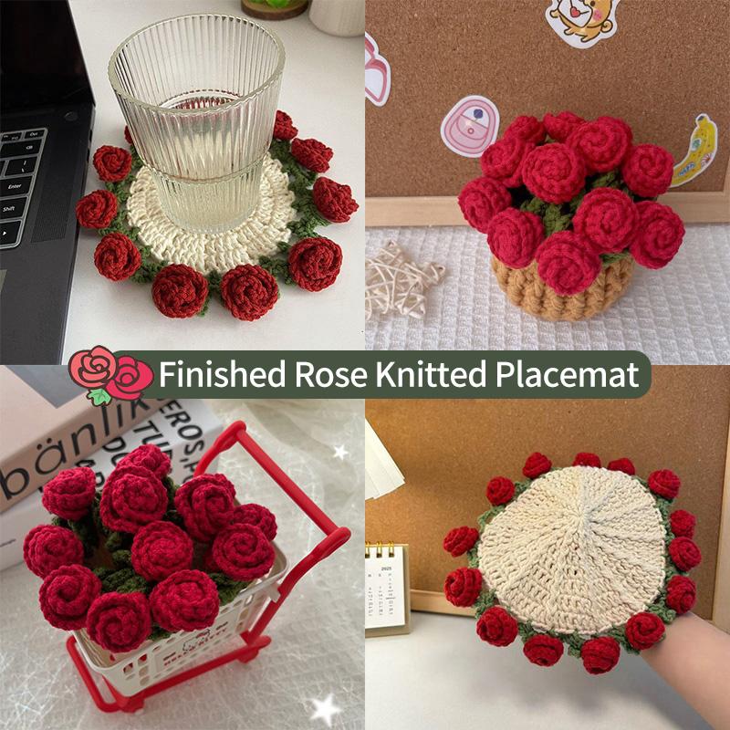 Crochet Coaster Handmade Knitted Flower Bouquet Coaster Plant Pot with Flowerpot Flower Placemat Cup Pad Teacup Stand Diy Flower