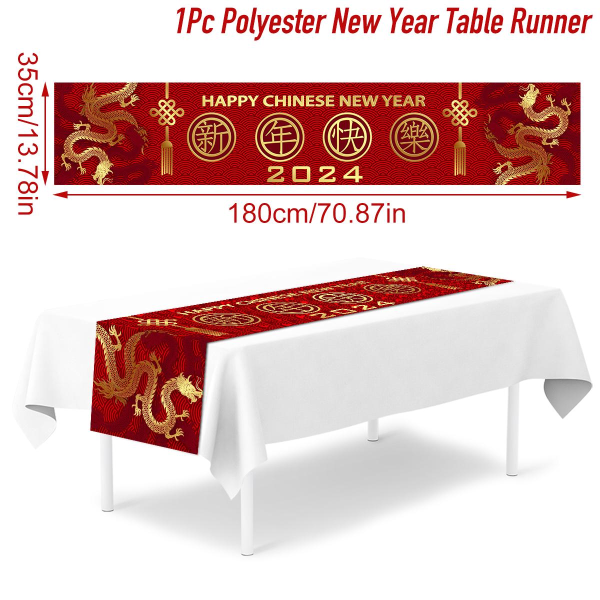 2026 Chinese New Year Red Table Runners Table Cover Chinese Happy New Year Dragon Year Party Decoration Table Cloth