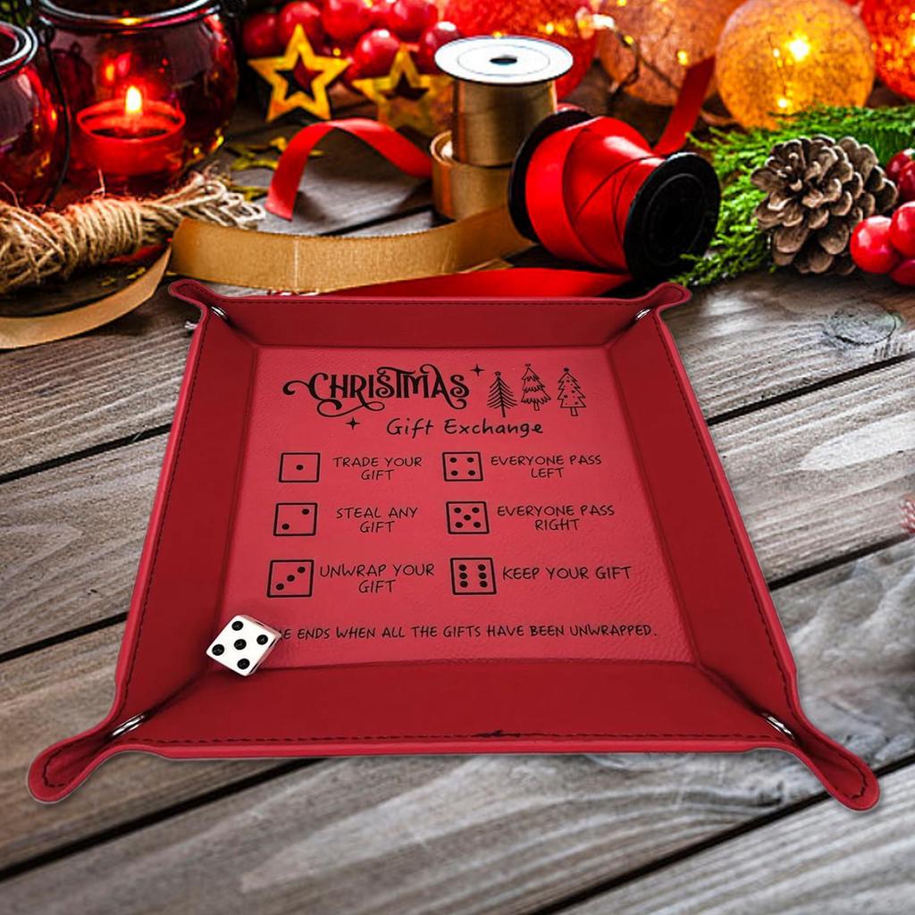 Tärningsmatta PU-läder Vikbar Förvaring Tärningskastare Bricka Med Graverad Regel För Familjesammankomst Högtidsparty Sovsal Spelkväll