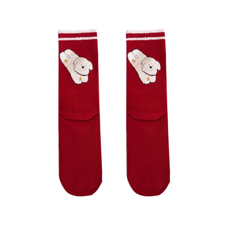 2026 New Year'S Red Socks Medium Tube Socks Cute Combed Cotton Wedding Socks