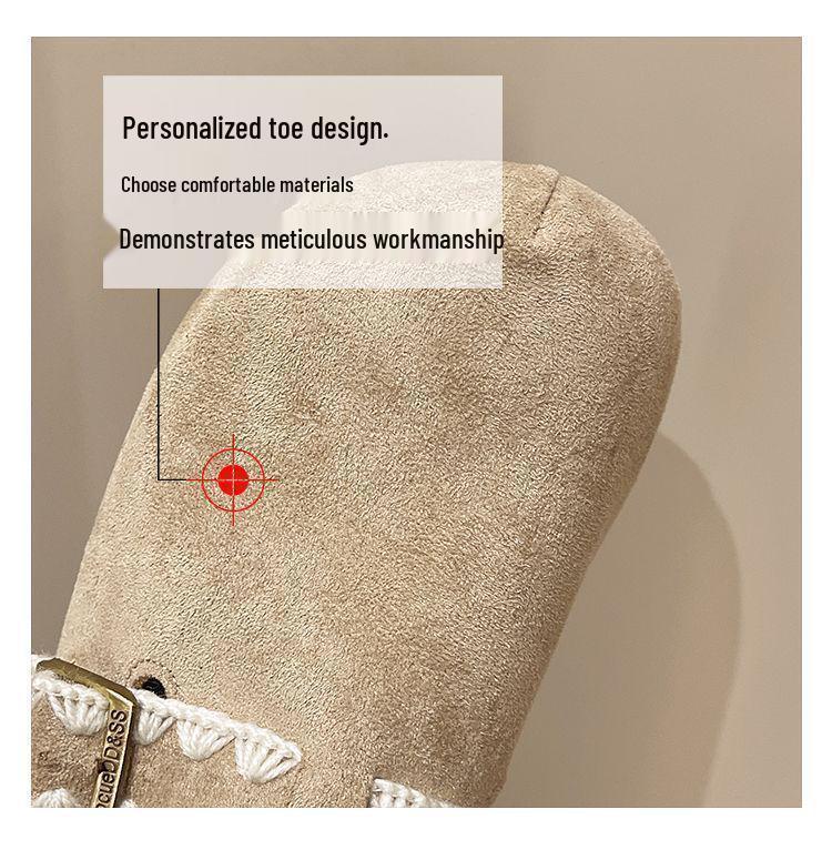 Thick-Soled Fleece-Lined Retro Birkenstock Women's Furry Round-Toe Slippers for Autumn/Winter