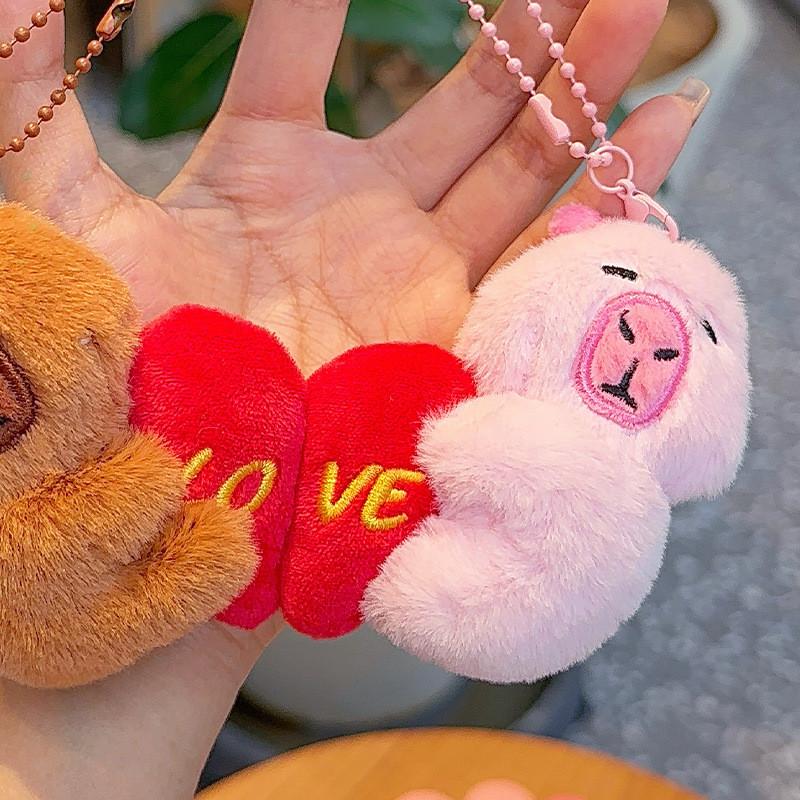 Loveable Capybara Plush Keychain Cute Cartoon Heart Key Tag Magnetic Closure Kid