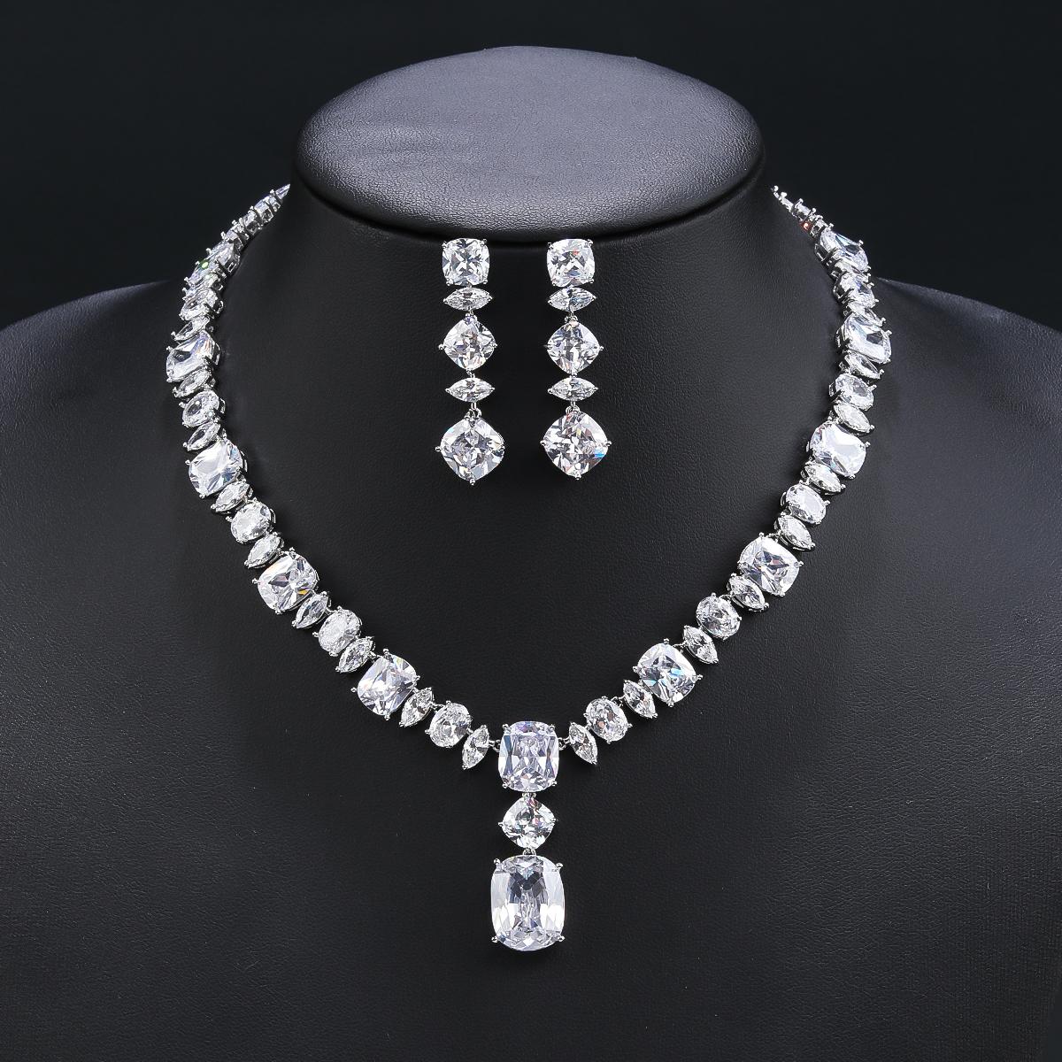

Elegant Multi Color Blue Cubic Zirconia Big Square Drop Luxury Wedding Bridal Necklace Earrings Costume Jewelry Set CN11308 белый