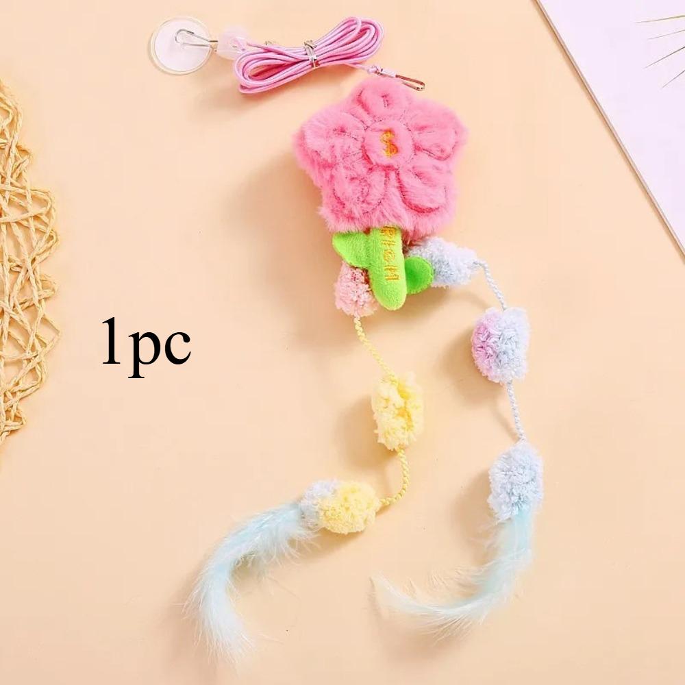 

Cat Toy Elastic Rope Feather Tassel Cats Toys Stick Hangingable Interactive Cat Toy with Bell Plush Flower Toys for Cats Jumping