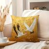 2D Flat- Vintage Gold Tone Red Crowned Crane Linen Throw Pillow Cover Decorative Square Cushion Case For Home Sofa Bedroom