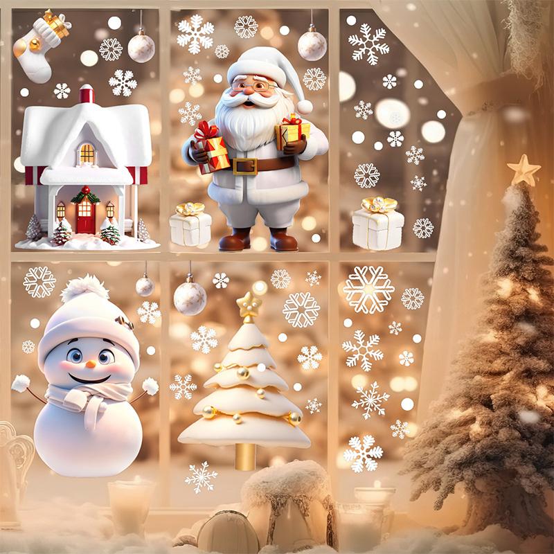 Christmas Snowman Snowflake Santa Claus Home Party Decoration Stickers Electrostatic Glass Window Wall Decals New Year