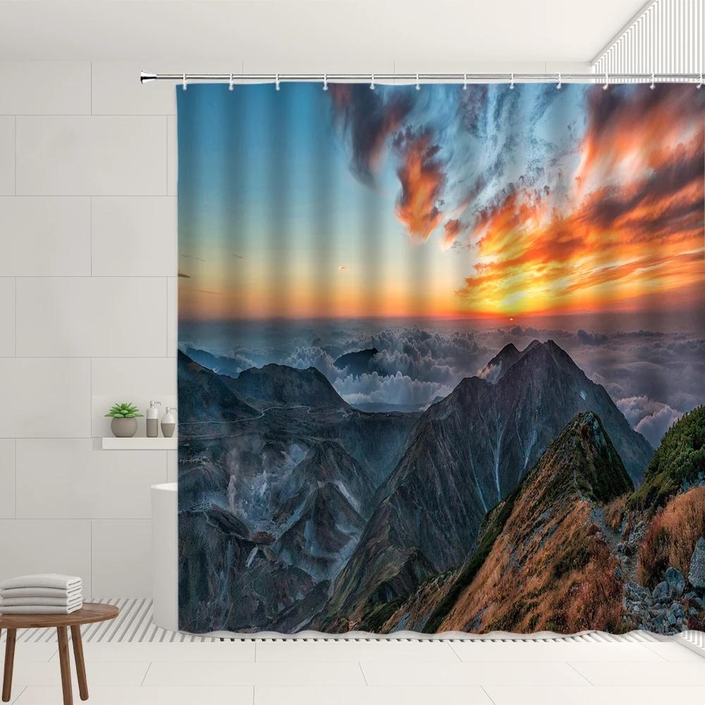 Autumn Mist Forest Scenery Shower Curtains Set Garden Plant Fallen Leaves Birds Home Bathroom Bathtub Decor Screens With Hooks