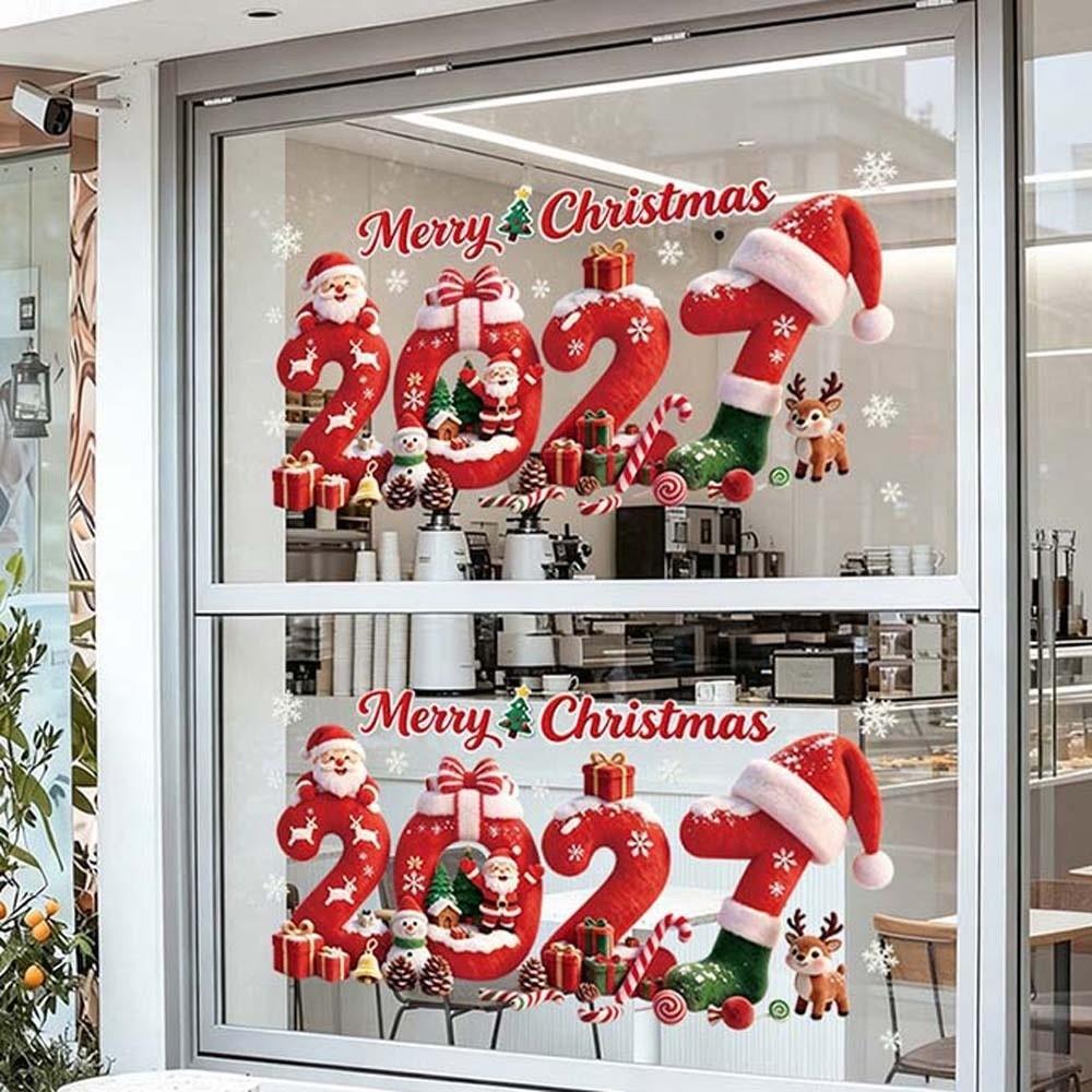 Double Sided Christmas Window Sticker Removable PVC Xmas Tree Mural Glass Door Decals Home Kitchen