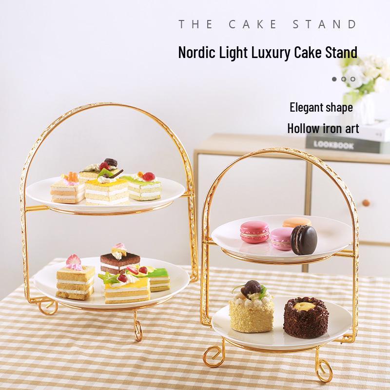 European-Style Iron Art Double-Layer Cake and Pastry Stand