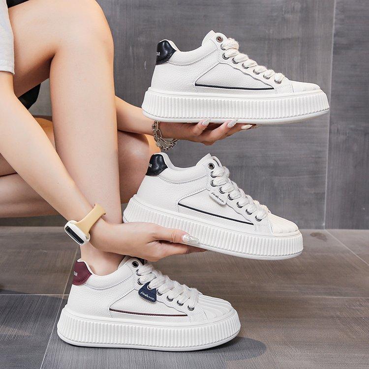 Leather shell head board shoes women's autumn 2025 platform color matching student sports versatile white shoes non-slip and wear-resistant