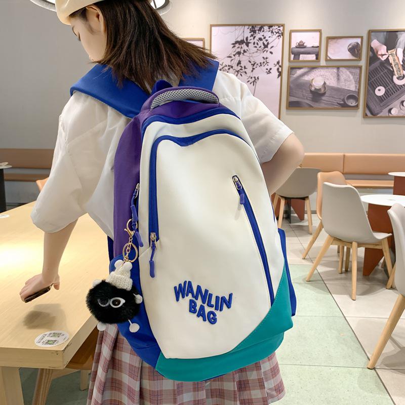 

Japanese Style Women s Large Capacity School Backpack – Casual, Versatile, New Color Block for Junior High, High School, College, and Travel