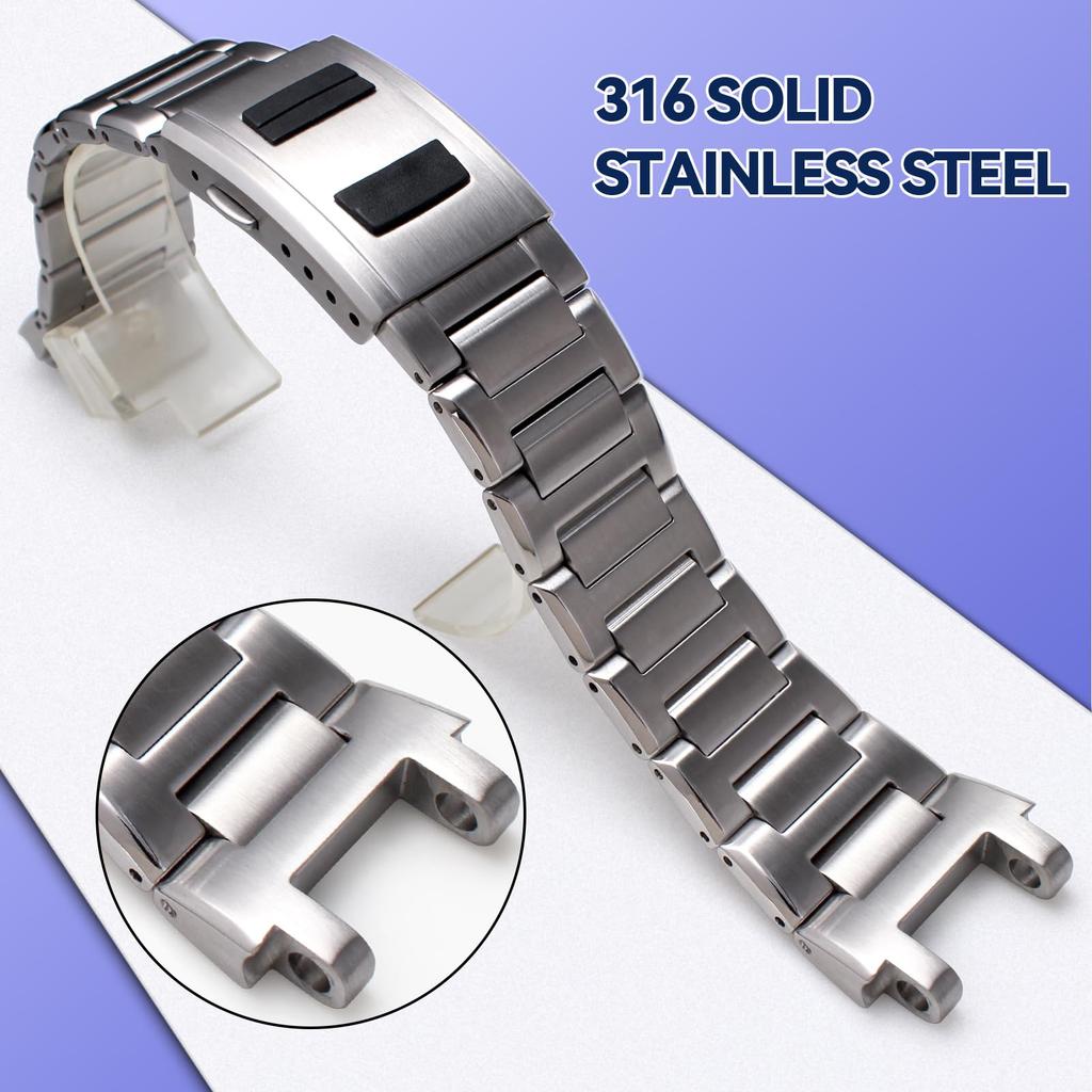 Korlexchi Men's Metal Watch Band for Casio and G-SHOCK MTG-B1000, 316 Stainless Steel Bracelet (Silver)