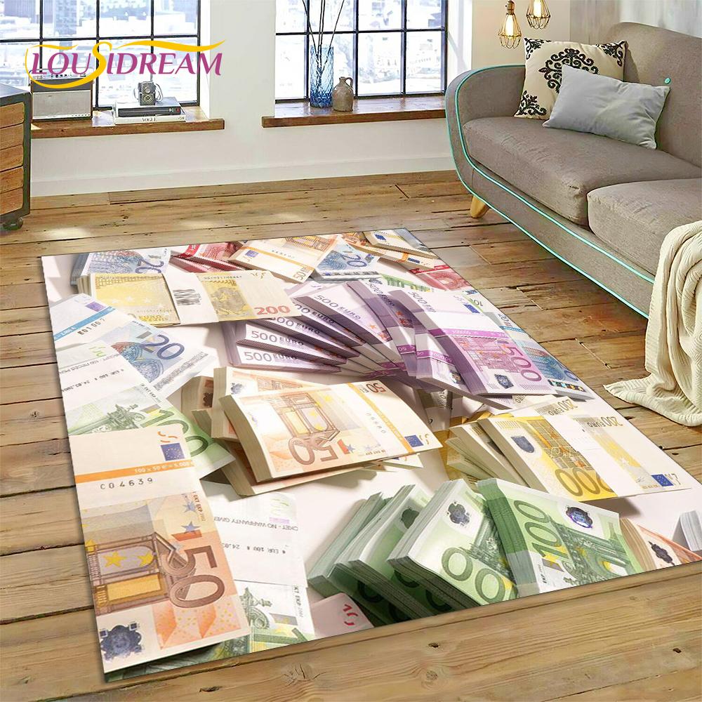 Teppich mit Dollar-, Euro- und Pfund-Motiv, Cartoon-Motiv, für Zuhause, Wohnzimmer, Schlafzimmer, Sofa, Fußmatte, Dekor, rutschfeste Bodenmatte für Kinder