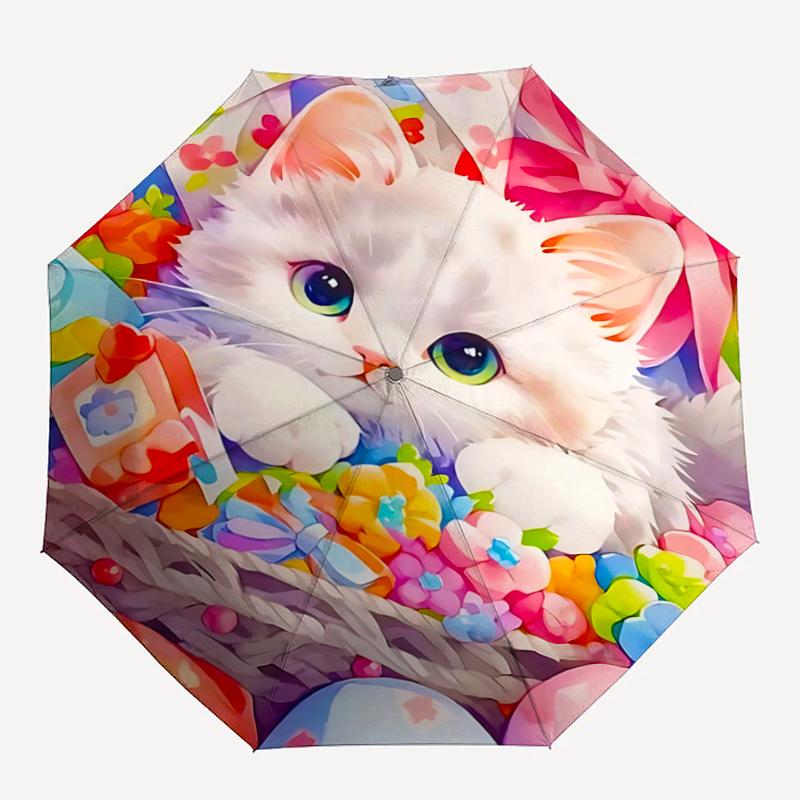 1pc Floral Bowknot Automatic Folding Umbrella, Portable 3-Fold Design with Iron Frame, Perfect for Festivals, Travel, Daily Use, and Gifts.C071
