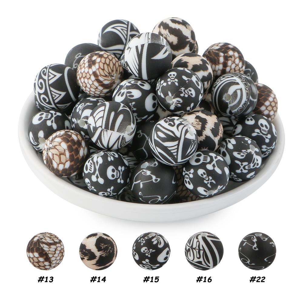20 Stück/Los Runde Bedruckte Silikonperlen 15mm 12mm Leopardenmuster Silikonperlen Zur Schmuckherstellung DIY Schmuckzubehör