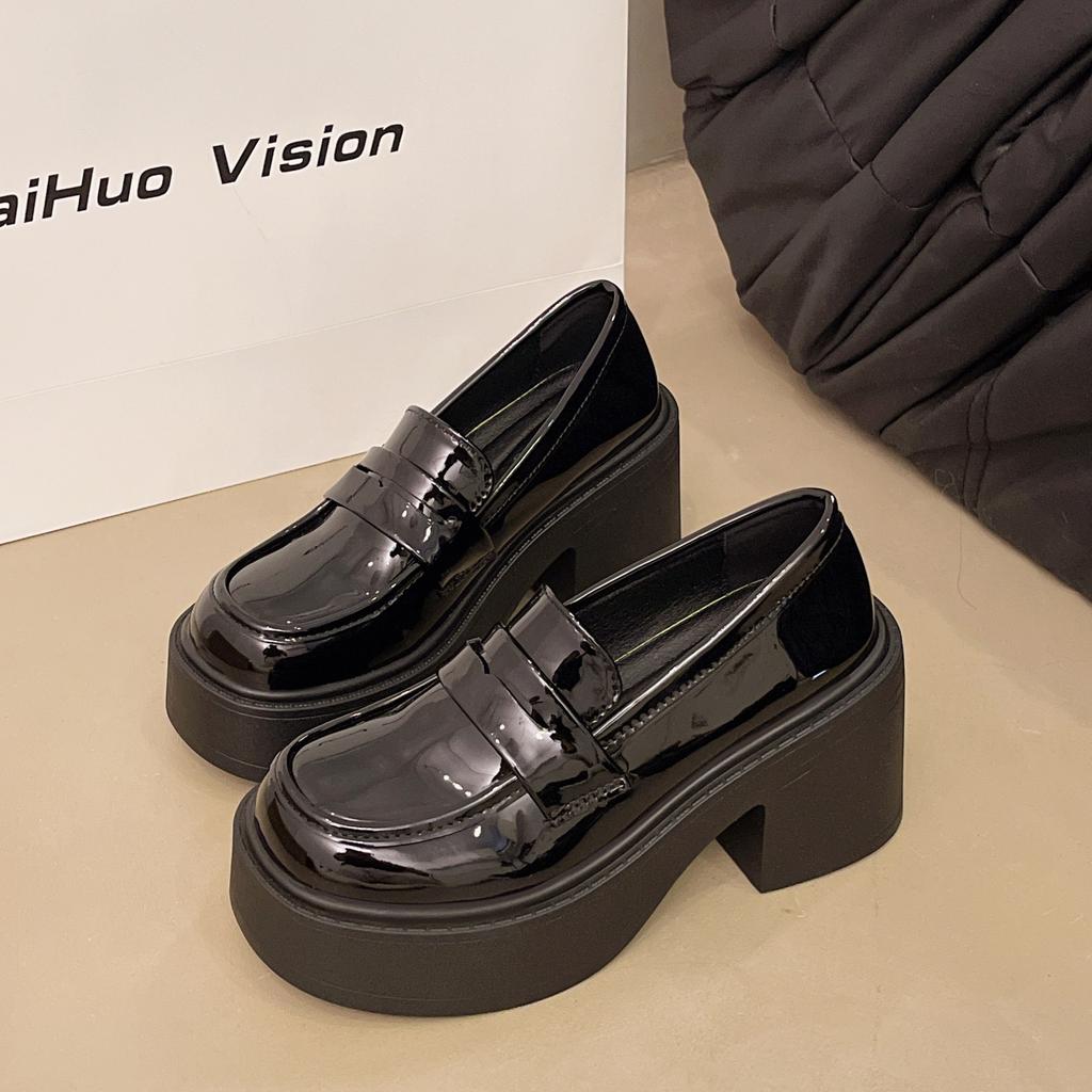 British style platform single shoes square heel high heel small leather shoes women's spring and autumn with skirt retro heightening thick heel loafer
