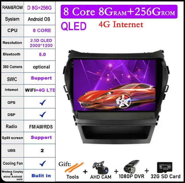 9 Lnch For Hyundai Santa Fe 3 Grand lX45 2012-2017 Car Carplay Video Player GPS IPS Navigation Multimedia Stereo 4G LET