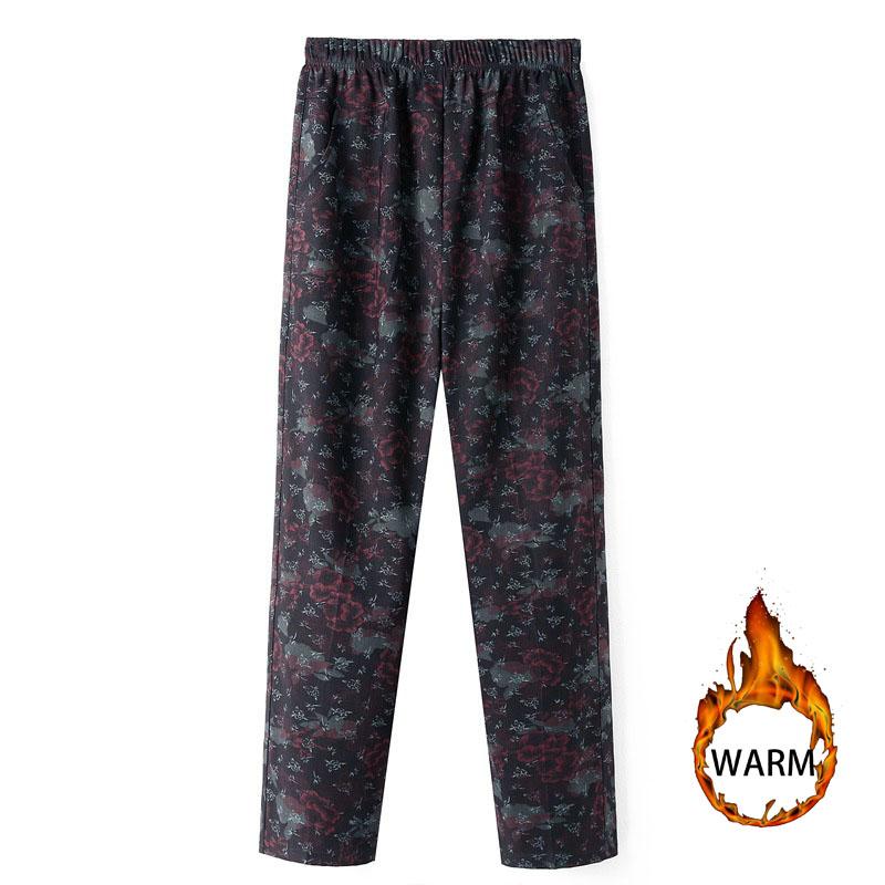 Mittleren Alters Frauen Hosen Drucken Elastische Beiläufige Hosen Gerade Hosen Übergröße Oma Weiche