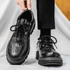 Crocodile pattern men's shoes spring 2025 new soft leather lace-up trend men's leather shoes casual British business leather shoes