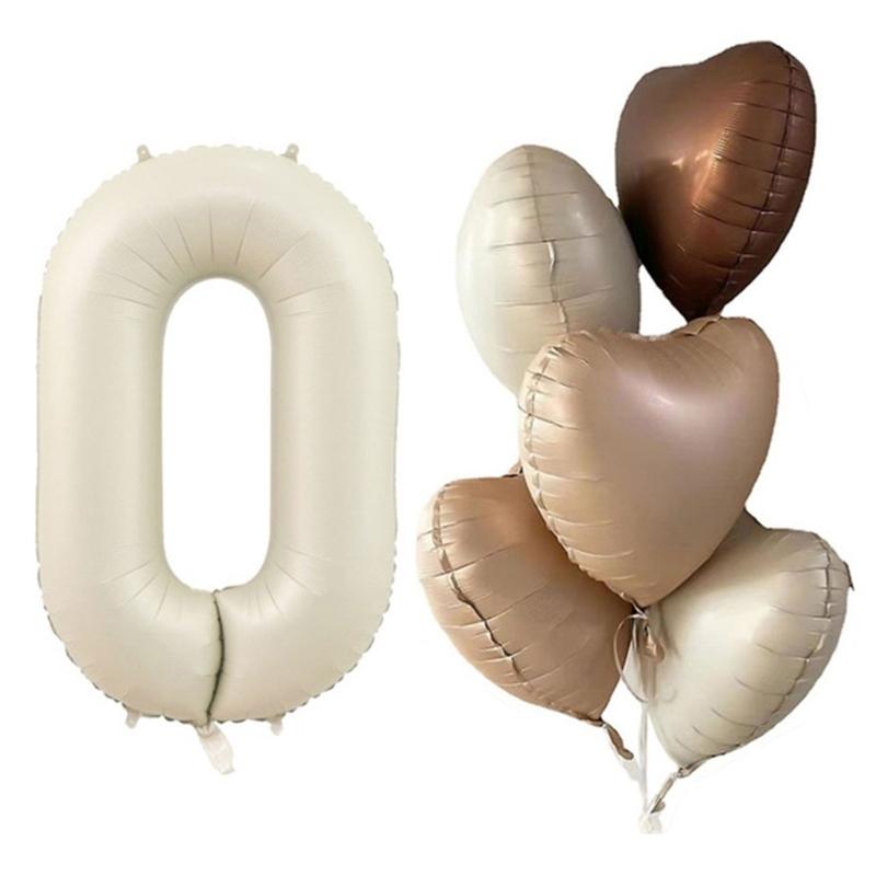 6Pcs Cream Color Number Balloon Set Beige Caramel Number 0-9 Balloon Foil Helium Ball Birthday Wedding Party Decoration
