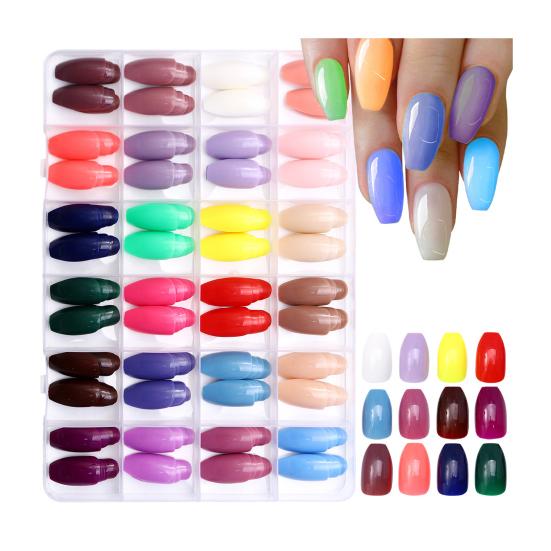 576Pcs/Set Fake Nails 24 Grids Assorted Color Long Nail Extension Removable Home Salon Women Girls Full Cover Press on Nails Kit