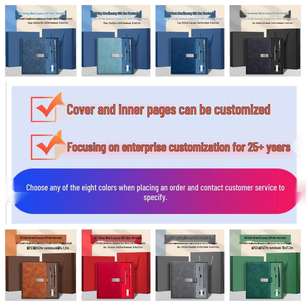Custom Logo A5/B5 Leather Notebook Gift Set for Office Meetings