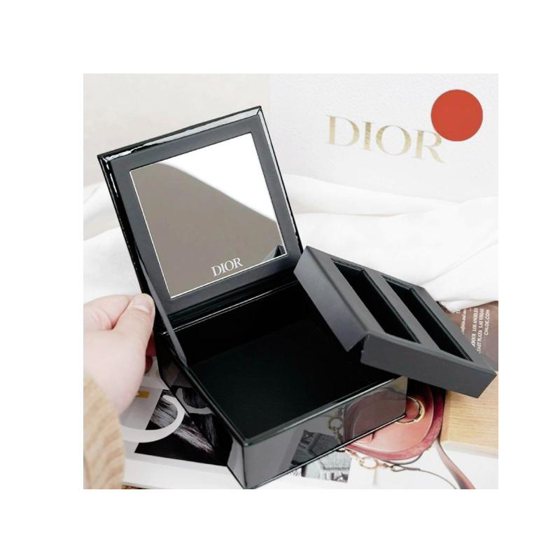 Dior Schwarze Emaille-Kosmetik-Werkzeugbox mit Spiegel, tragbar, 1 Stück