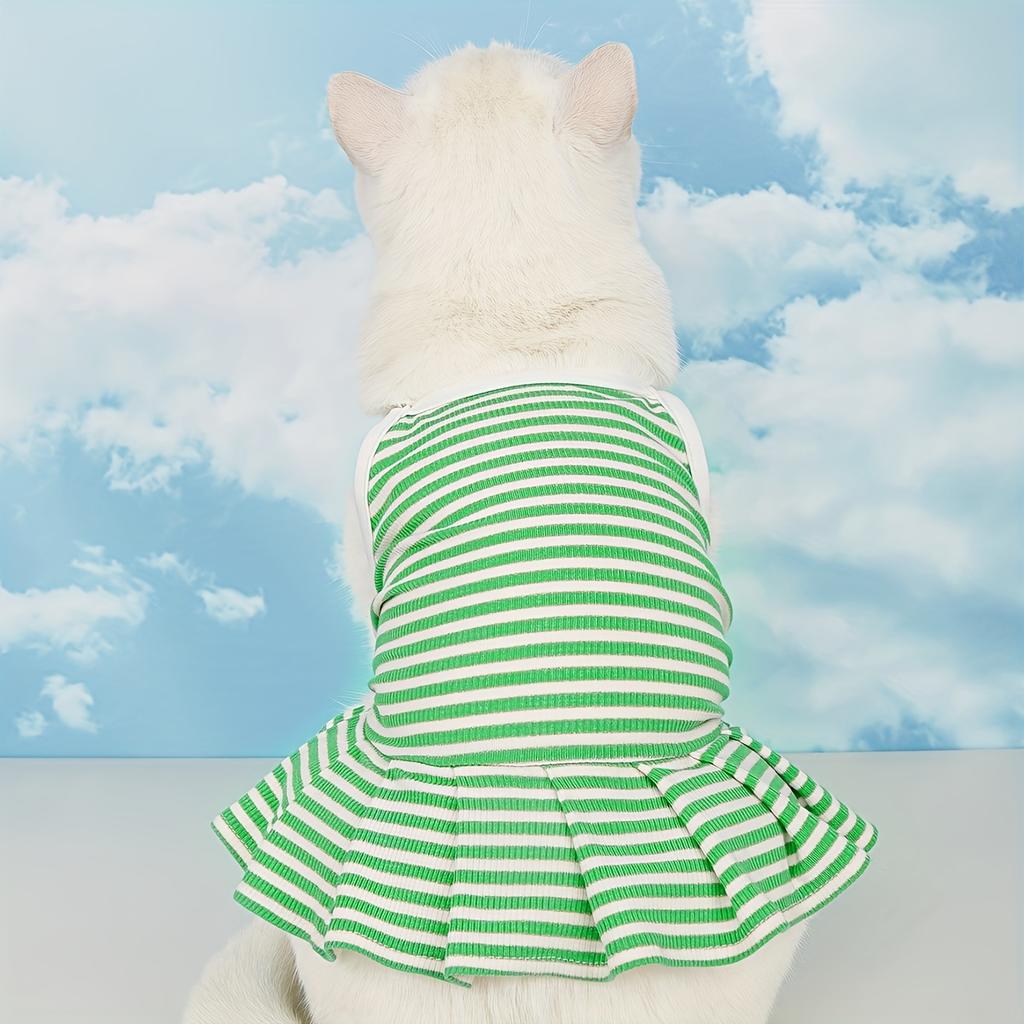 Dog Dress Stripe Knitted Dresses, Puppy Clothes Suspender  with Ruffle for Small Medium Doggy Girl Boys, Cat Apparel