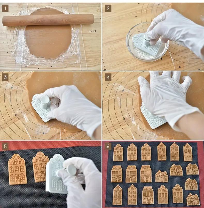 4 Piezas/Set Cortadores de Casa de Jengibre Navideña Galleta Moldes de Horneado 3D Decoración de Pasteles Sello de Galleta Pastelería Accesorios de Horneado